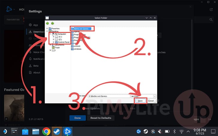 Find and select new install directory for Battle.net Games on your Steam Deck 