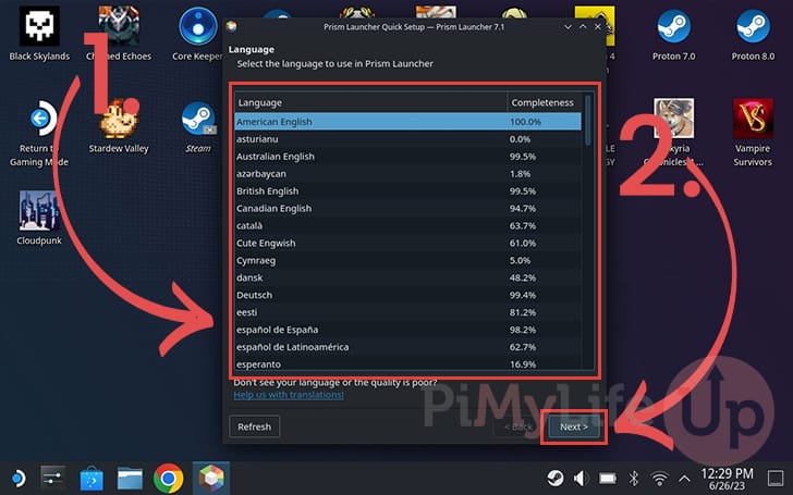 Select the language for the launcher