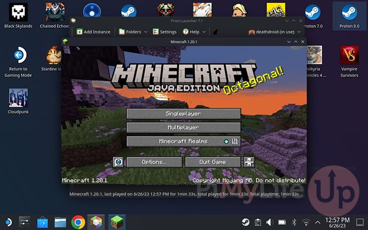 Minecraft running within Desktop Mode on the Steam Deck