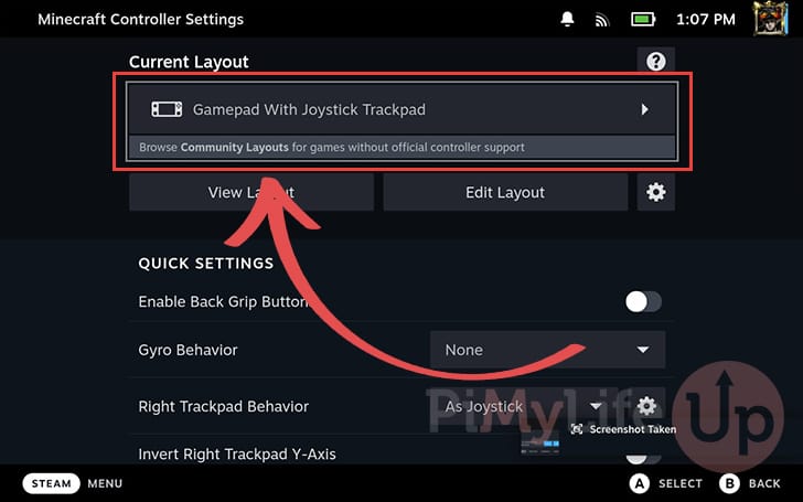 Change Steam Deck layout for Minecraft