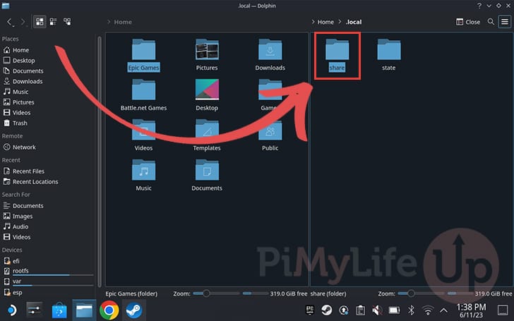 Switch to the Share directory in the file explorer
