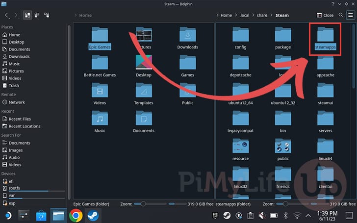 Select the steamapps directory within the file explorer