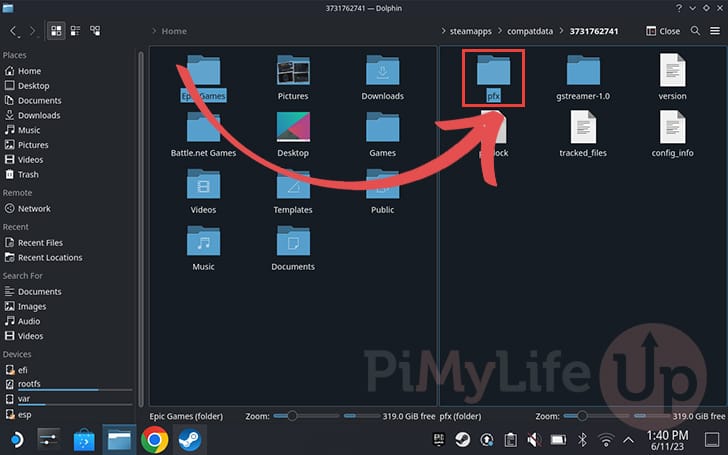 Change to the pfx directory in the file explorer