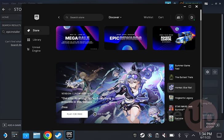 Epic Games Launcher running on the Steam Deck