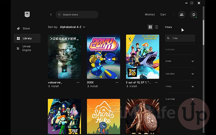 Epic Games store running within gaming mode