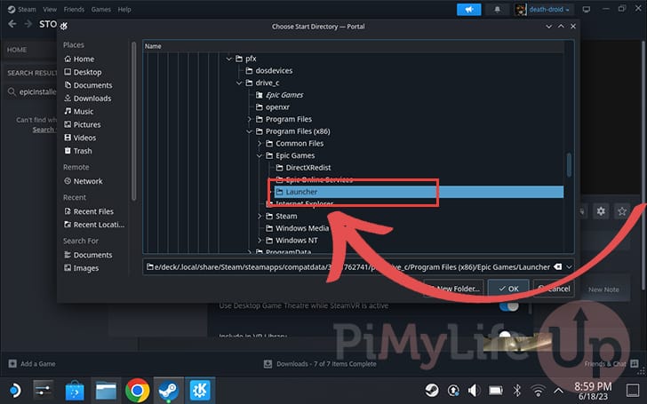 Enter the Epic Games Store Launcher directory on the Steam Deck