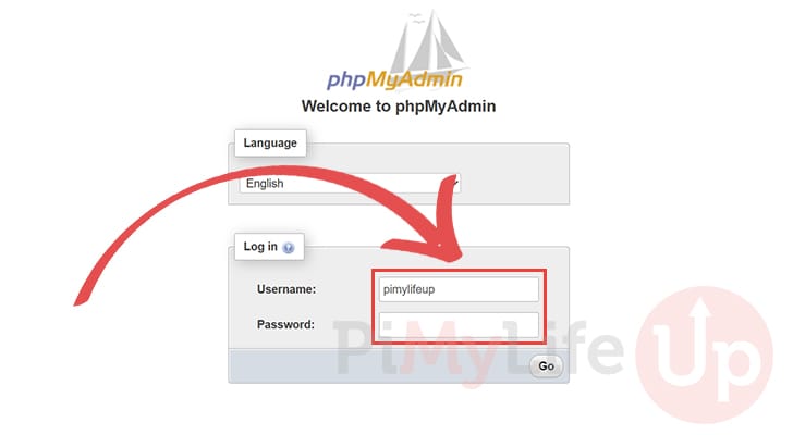 Login to phpMyAdmin