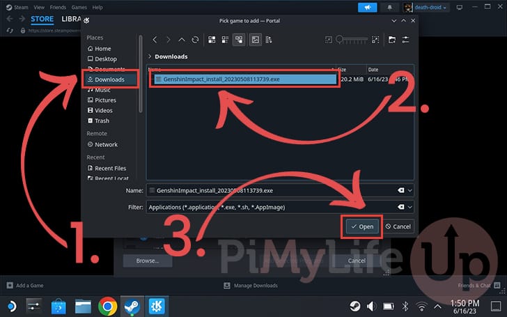 Locate Genshin Impact Installer in the Steam Deck Downloads Folder