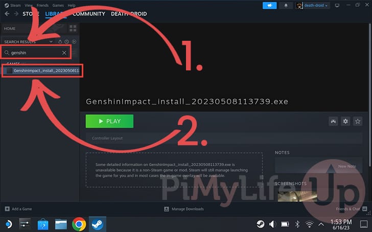 Find Genshin Impact within the Steam Deck Library