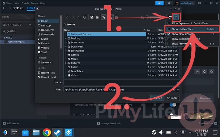 Show hidden files within the file browser