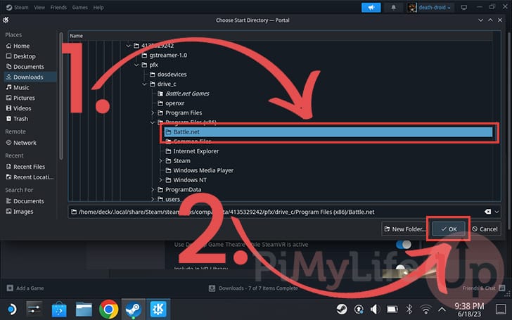 Select the battle.net directory on your Steam Deck