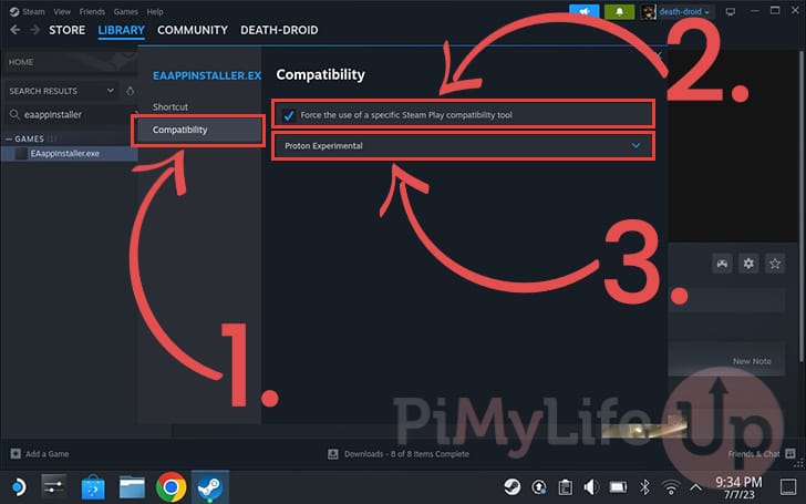 Set compatibility mode of EA App to Proton Experimental