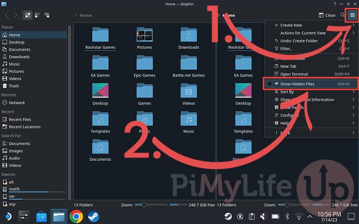 Show hidden files within the Dolphin file explorer