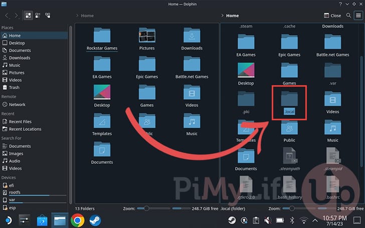Open the .local folder in Dolphin