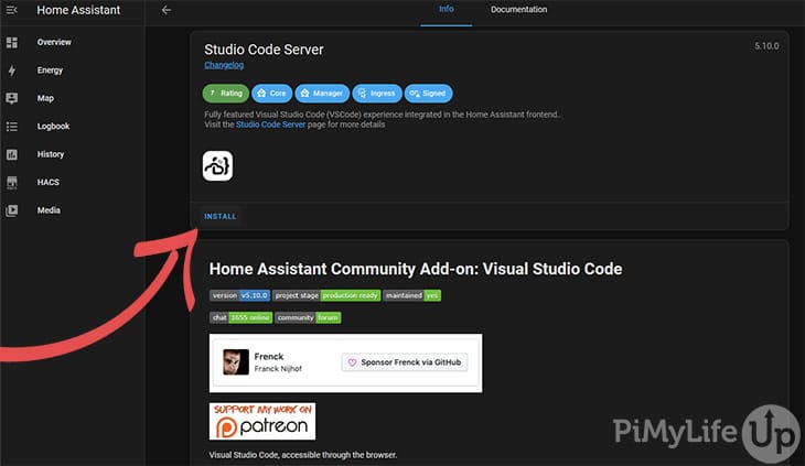 Install Visual Studio Code in Home Assistant