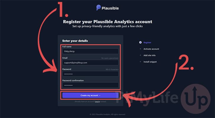 Register for your Plausible Analytics Account on the Raspberry Pi