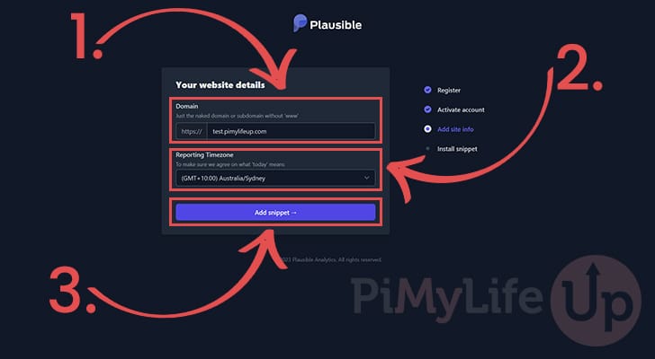 Add your first website to Plausible