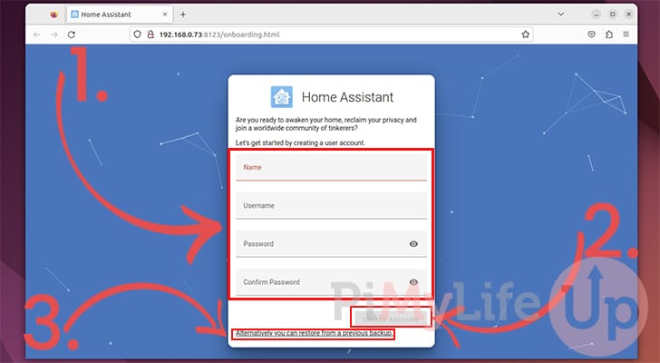 Create Home Assistant Ubuntu Account or Restore from Backup