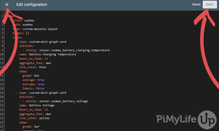 Close and Save Dashboard Raw Configuration File