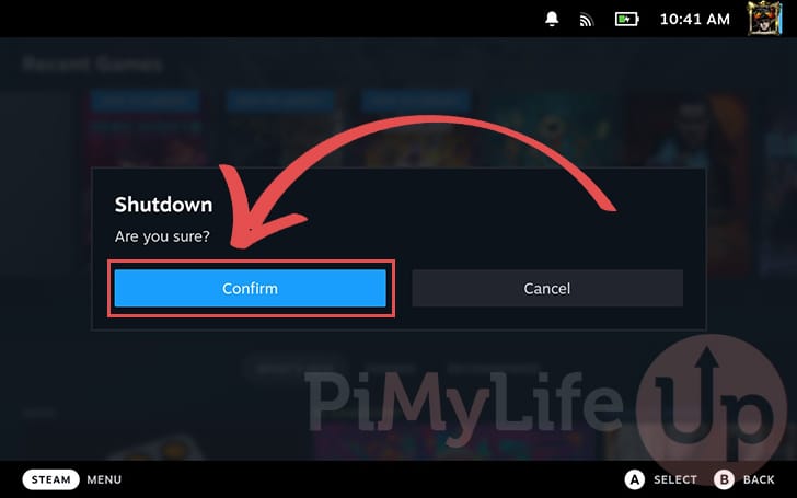 Confirm shutdown of the Steam Deck