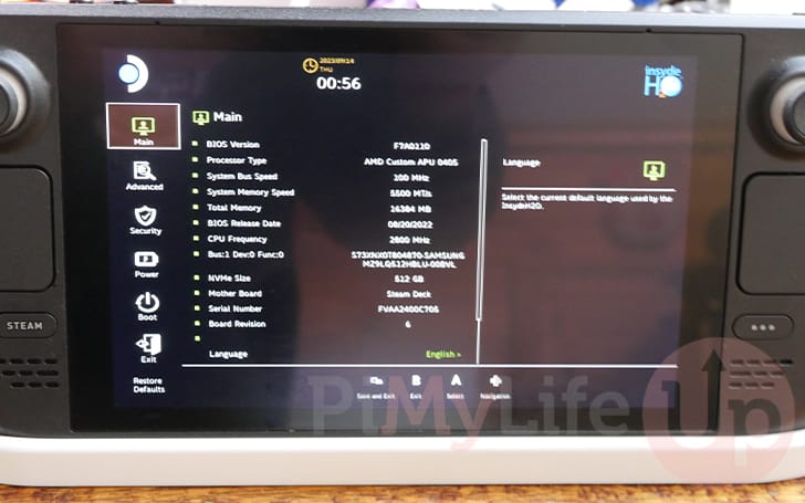 BIOS Utility Menu open on the Steam Deck