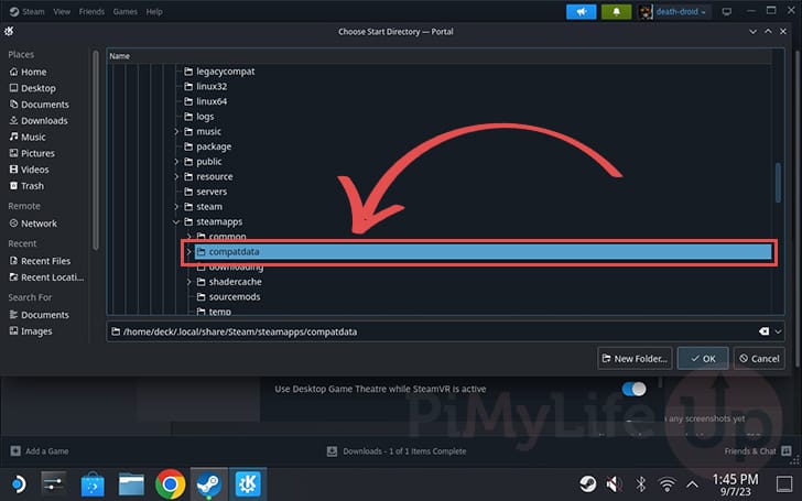 Navigate to the compactdata Proton folder for GOG Galaxy on the Steam Deck