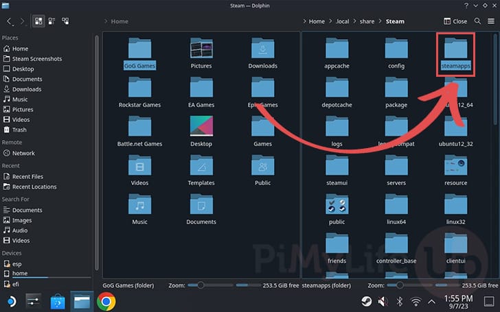 Use Dolphin to open the steamapps folder