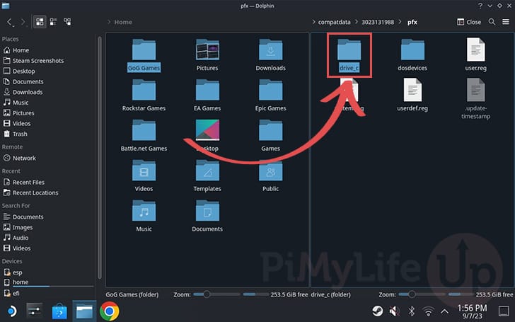 Change to the drive_c folder in Dolphin