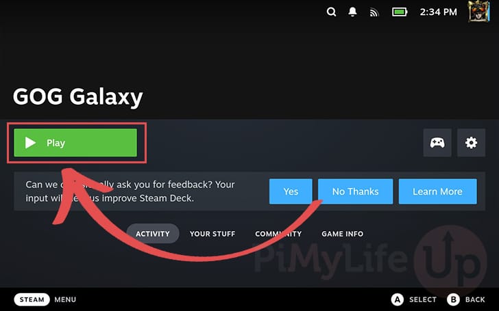 Launch the GOG Galaxy Client on the Steam Deck