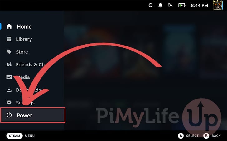 Navigate to the pwoer menu settings