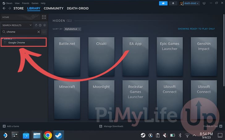 Find chrome in the Steam Deck library