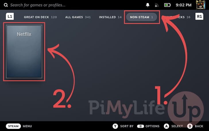 Find Netflix in the Steam Deck Library non-steam section