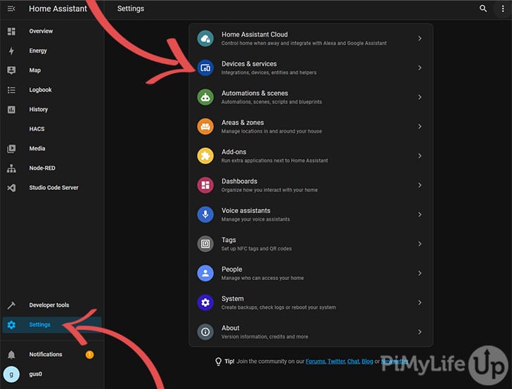 Home Assistant Settings - Devices and Services