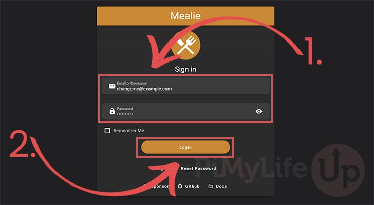 Login to the Raspberry Pi Mealie Default Account