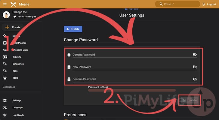 Update default password