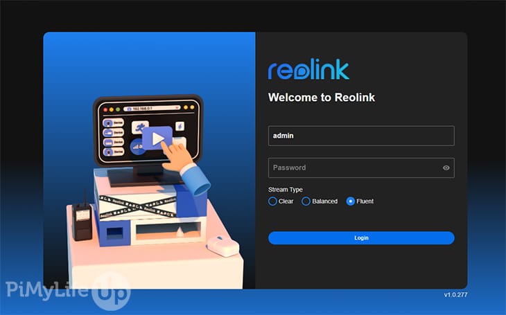 Reolink Camera Web Browser Login Screen