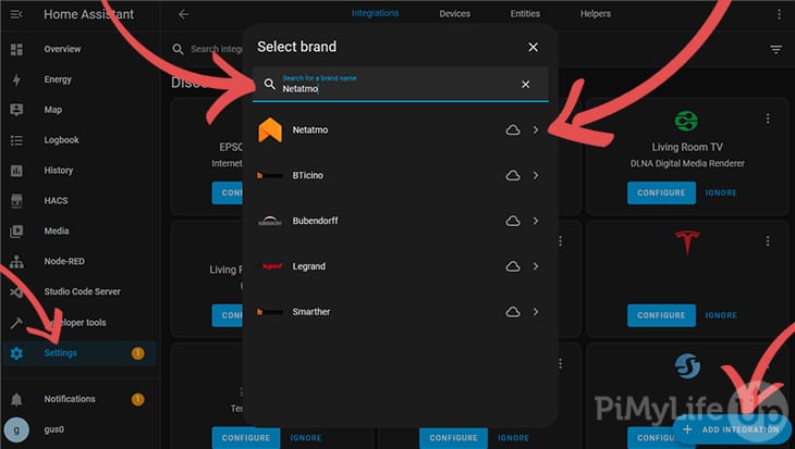 Settings - Integrations - Add Integration - Netatmo