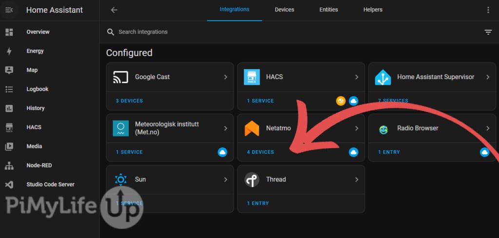 Settings - Integrations - Netatmo, Click on Devices