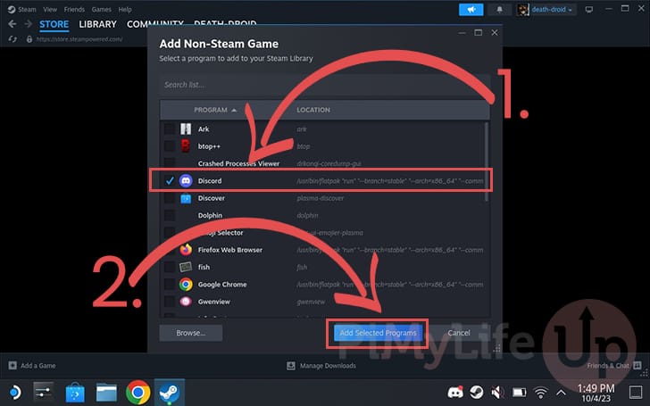 Select Discord to add to Steam Deck Library