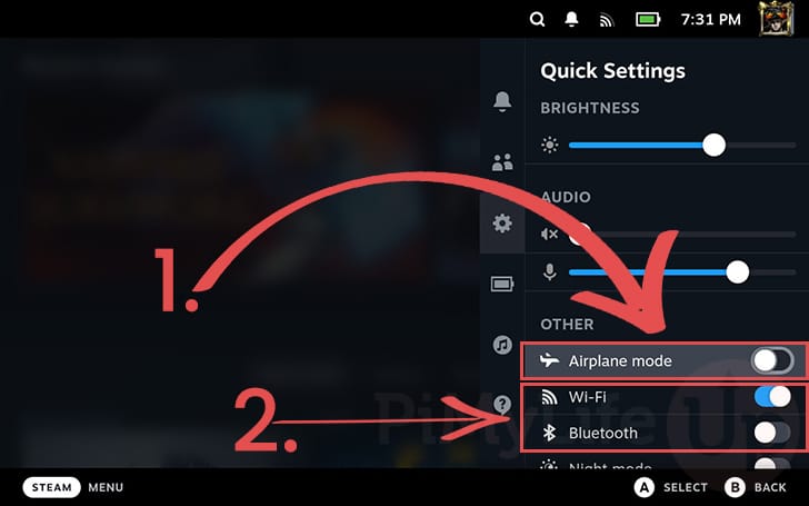 Disable airplane mode on the Steam Deck