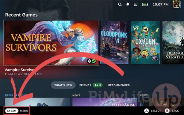 How To Install The Heroic Games Launcher On The Steam Deck Pi My Life Up Steam Deck Heroic Games Launcher 01 Open STEAM MENU 600x375 