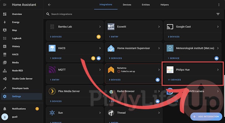 Open Philips Hue Integration Page in Home Assistant
