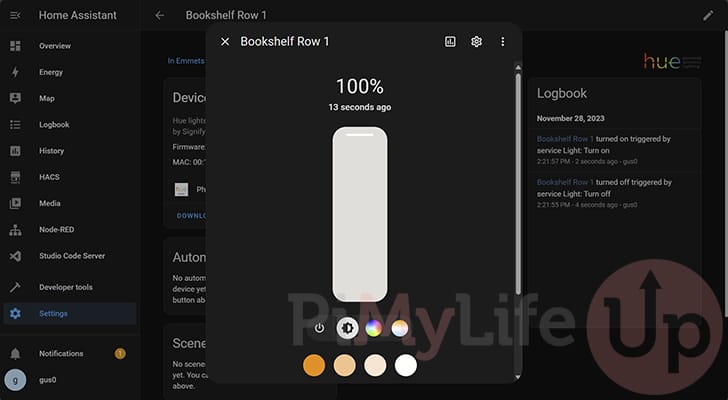 RGB controls for light