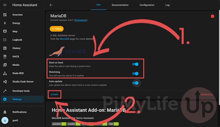 Start the MariaDB Server on Home Assistant