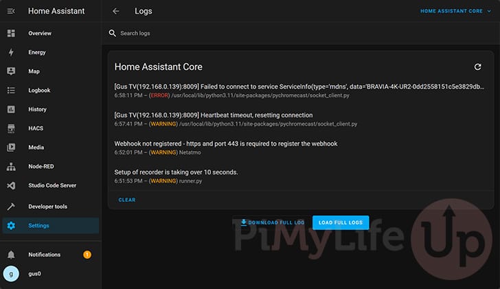 View Home Assistant System Logs