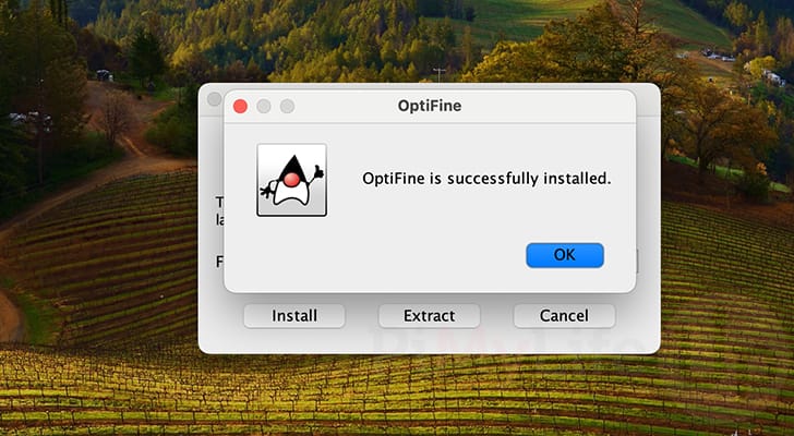 OptiFine is successfully installed