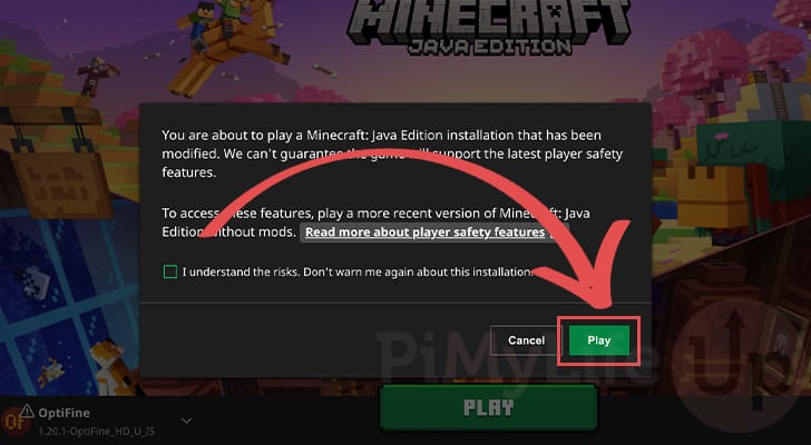 Warning about modified version of Minecraft