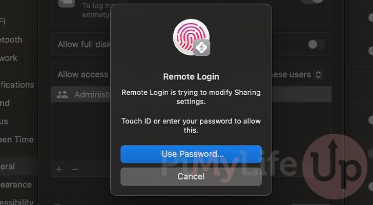 Authenticate to activate SSH remote Login on a Mac