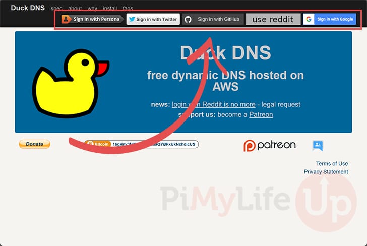 Login to DuckDNS using a SSO Provider