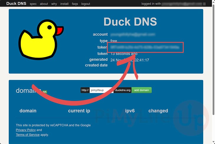 Get Duck DNS Token to use on Raspberry Pi